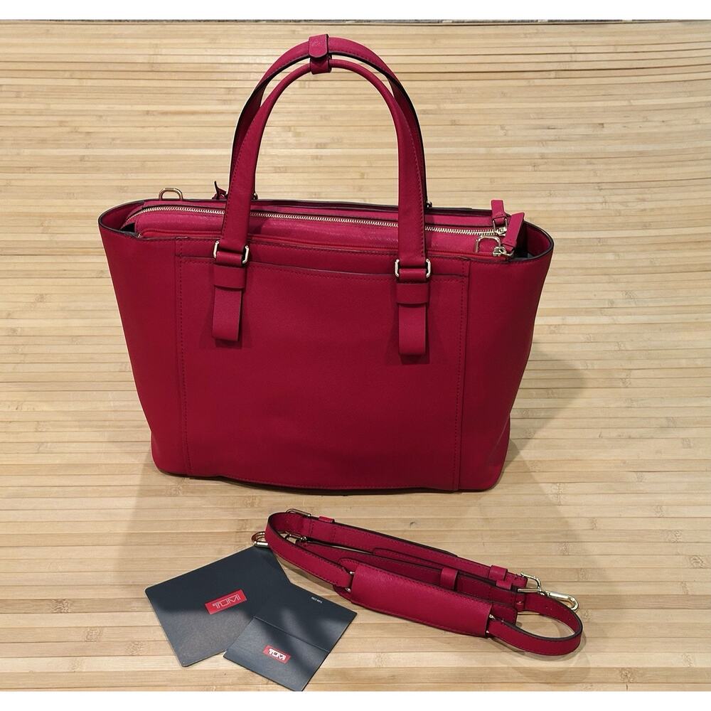 Tumi Varek Raspberry Large Travel Bag Purse Carryall Laptop Tote Bag Carry-On VG - Picture 2 of 16